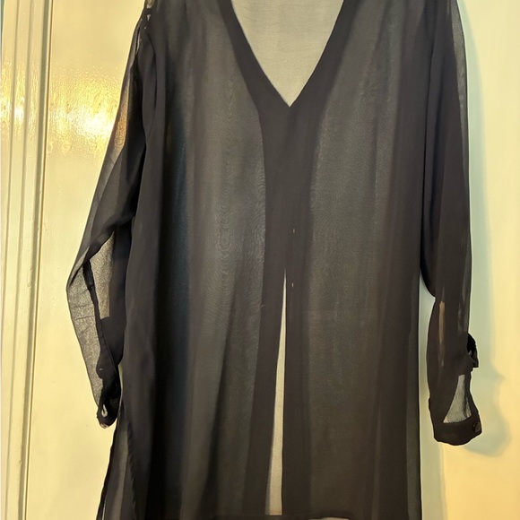 Sheer Black Button-Front Women's Shirt Jacket by Nine West - Picture 4 of 4